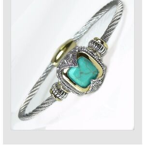 Silver and Gold Bracelet with Turquoise Stone